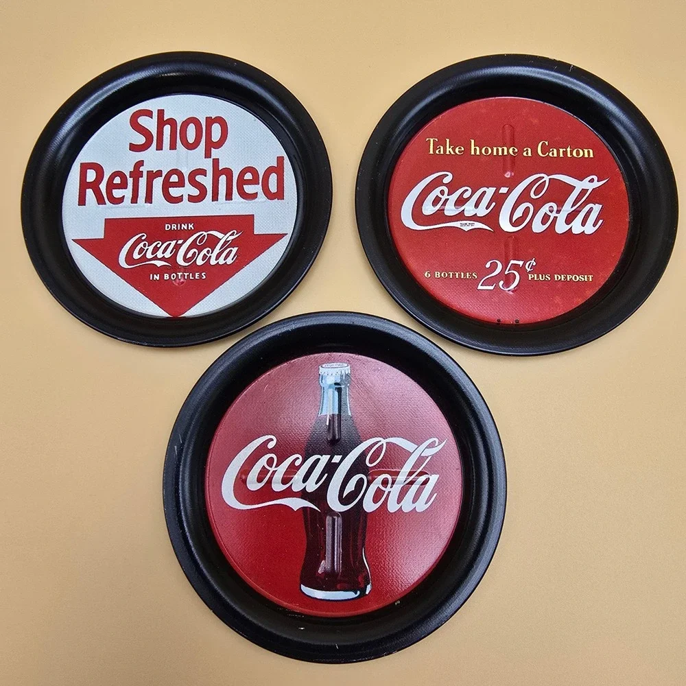 Vintage 1994 Coca-Cola Mini Metal Trays Coasters Set of 3 Coke Advertising Art